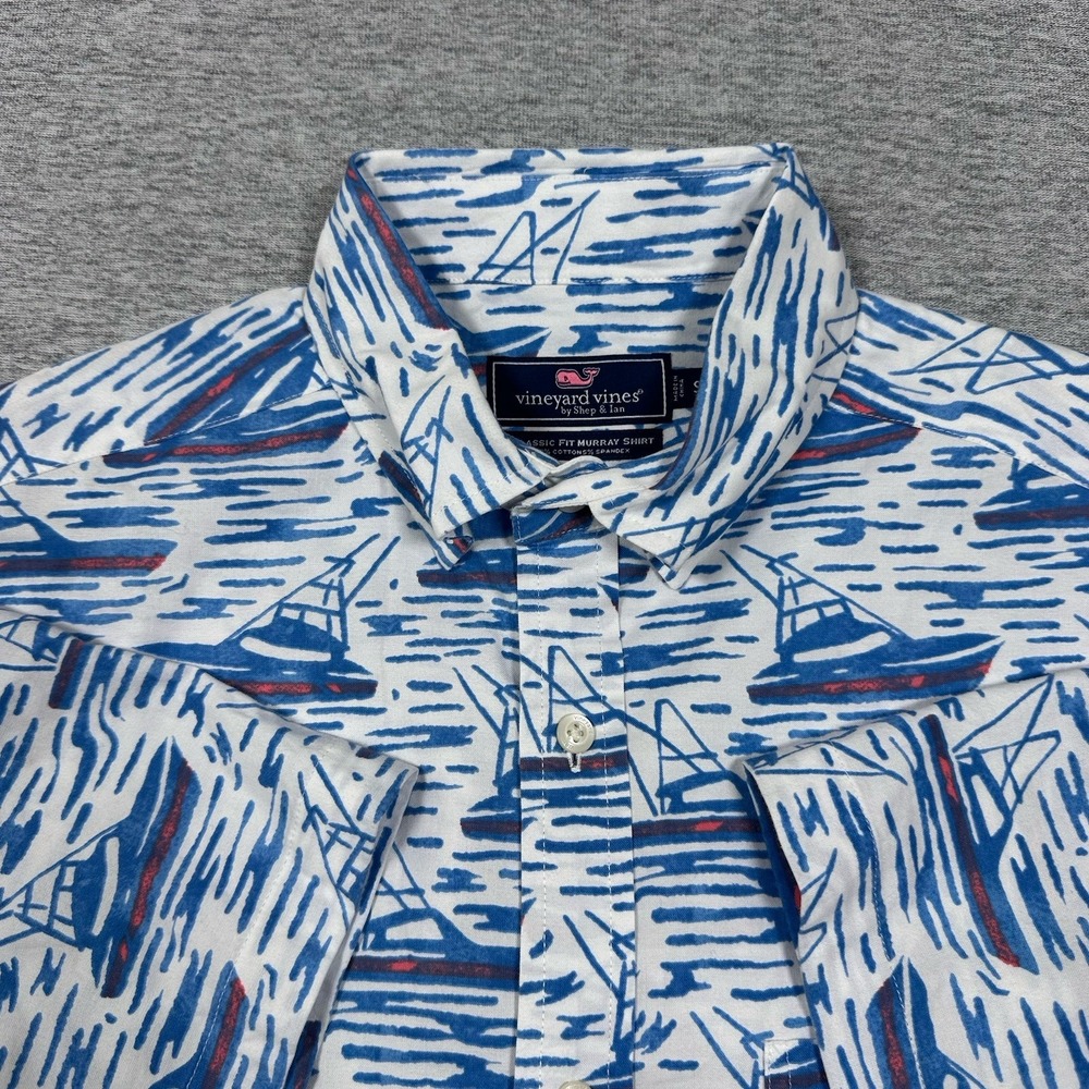 Vineyard Vines Shirt Mens Small Blue White Murray Stretch Sailing Boating